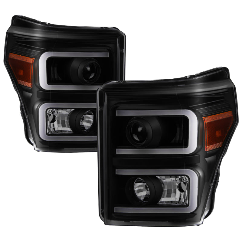 Xtune Ford Super Duty 11-16 Projector Headlights Light Bar Drl Black Smoked PRO-JH-FS11-LBBRL-BSM SPYDER