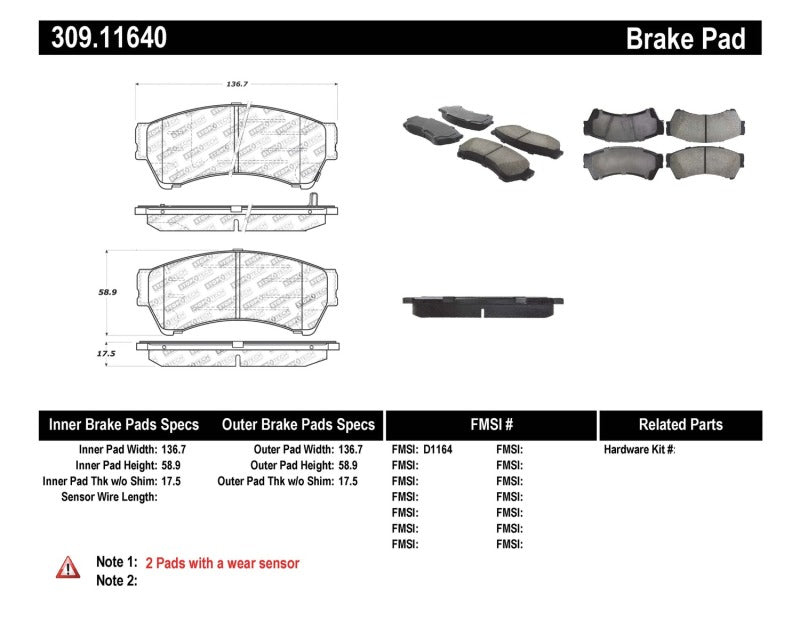 StopTech Performance 06-10 Ford Fusion / 07-10 Lincoln MKZ / 06-09 Mazda 6 Front Brake Pads Stoptech