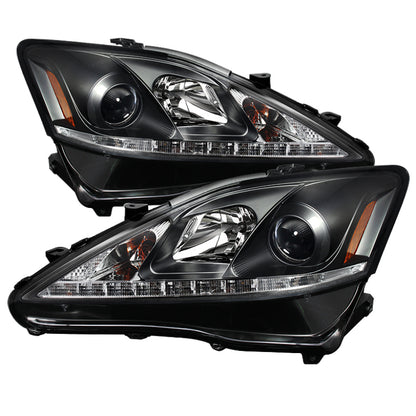 Spyder Lexus IS 250/350 2006-2010 Projector Headlights DRL Black PRO-YD-LIS06-DRL-BK SPYDER