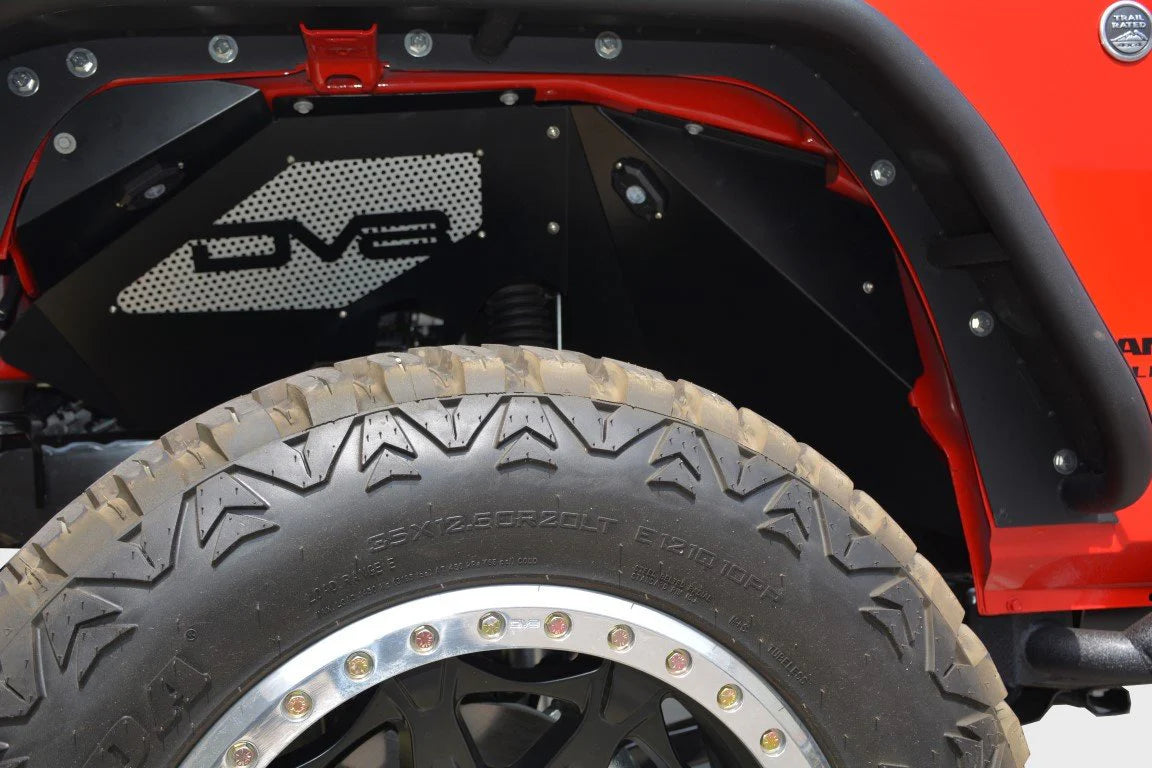 DV8 Offroad 07-18 Jeep Wrangler JK Front Aluminum Inner Fender w/ Rock Lights - Black INFEND-01FBRL