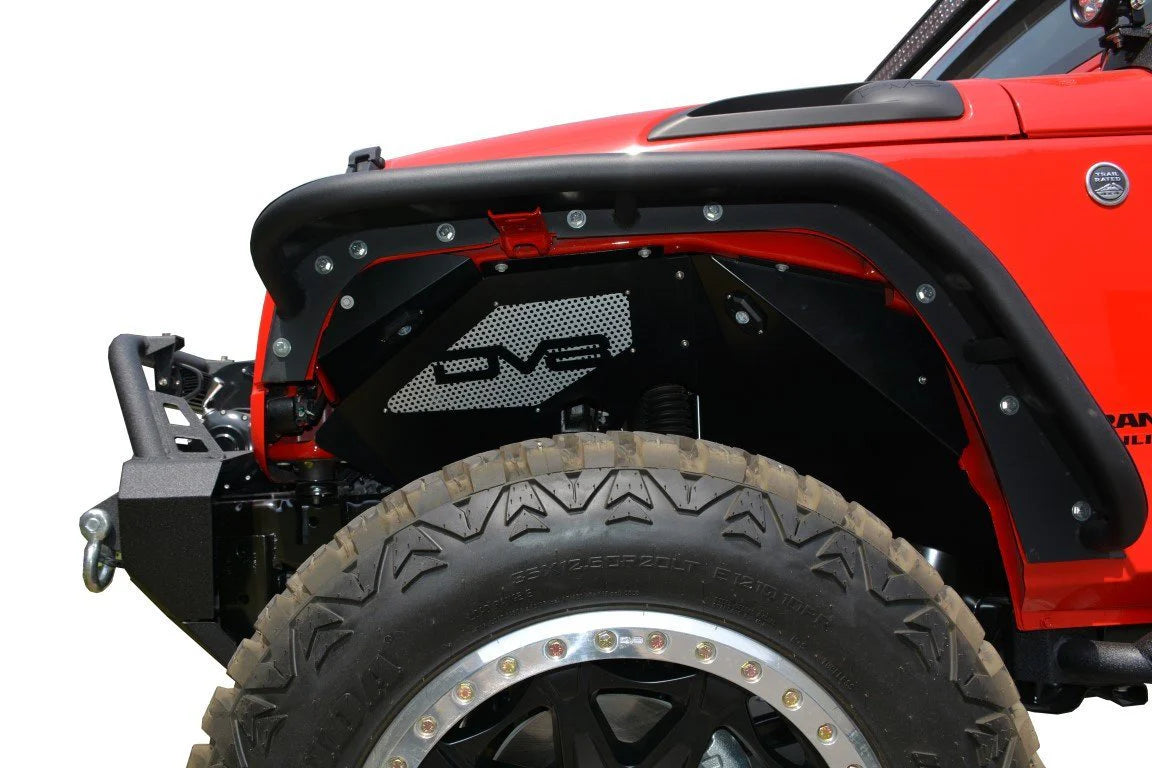 DV8 Offroad 07-18 Jeep Wrangler JK Front Aluminum Inner Fender w/ Rock Lights - Black INFEND-01FBRL