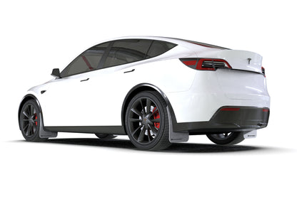 2023 Tesla Model Y with Rally Armor Black UR Mud Flaps – Metallic Black Logo – MF72-UR-BLK/MBK
