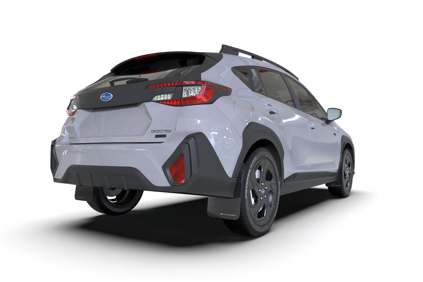 2024 Subaru Crosstrek equipped with Rally Armor Black UR Mud Flaps – Grey Logo – MF106-UR-BLK-GRY