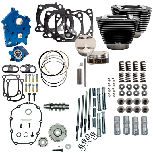 S&S Cycle 2017+ M8 128in CI Oil Cooled Power Pk w/ Chrm Pushrod Tubes w/ HL Blk Granite - Incl. VVT