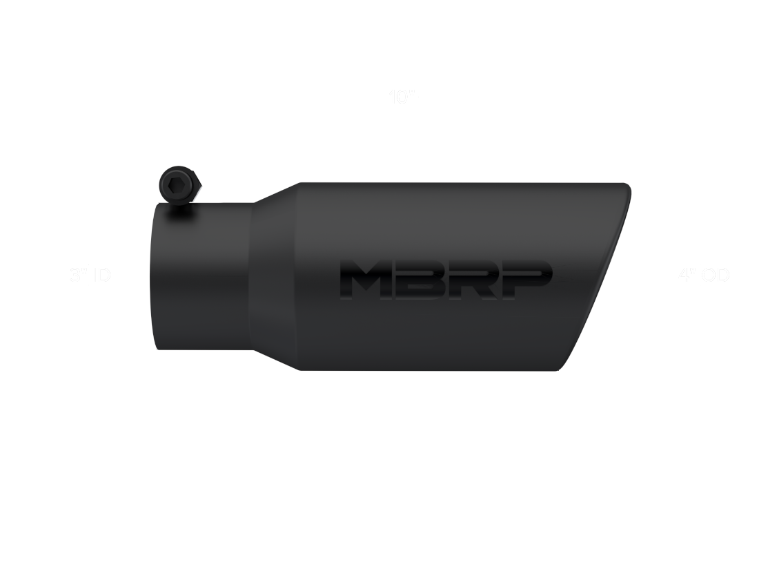 MBRP Universal Tip 4in OD 3in Inlet 10in Length Angled Rolled End Black - T5155BLK