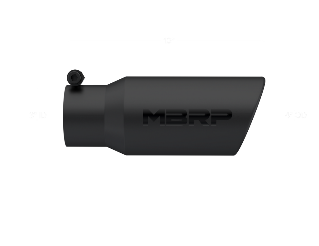 MBRP Universal Tip 4in OD 3in Inlet 10in Length Angled Rolled End Black - T5155BLK