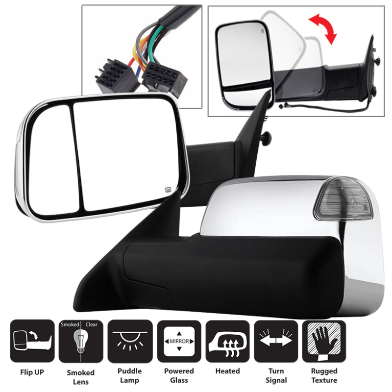 Xtune Dodge Ram 1500 09-12 L&R Manual Extendable Power Heated Adjust Mirror MIR-DRAM10-PW-SET SPYDER