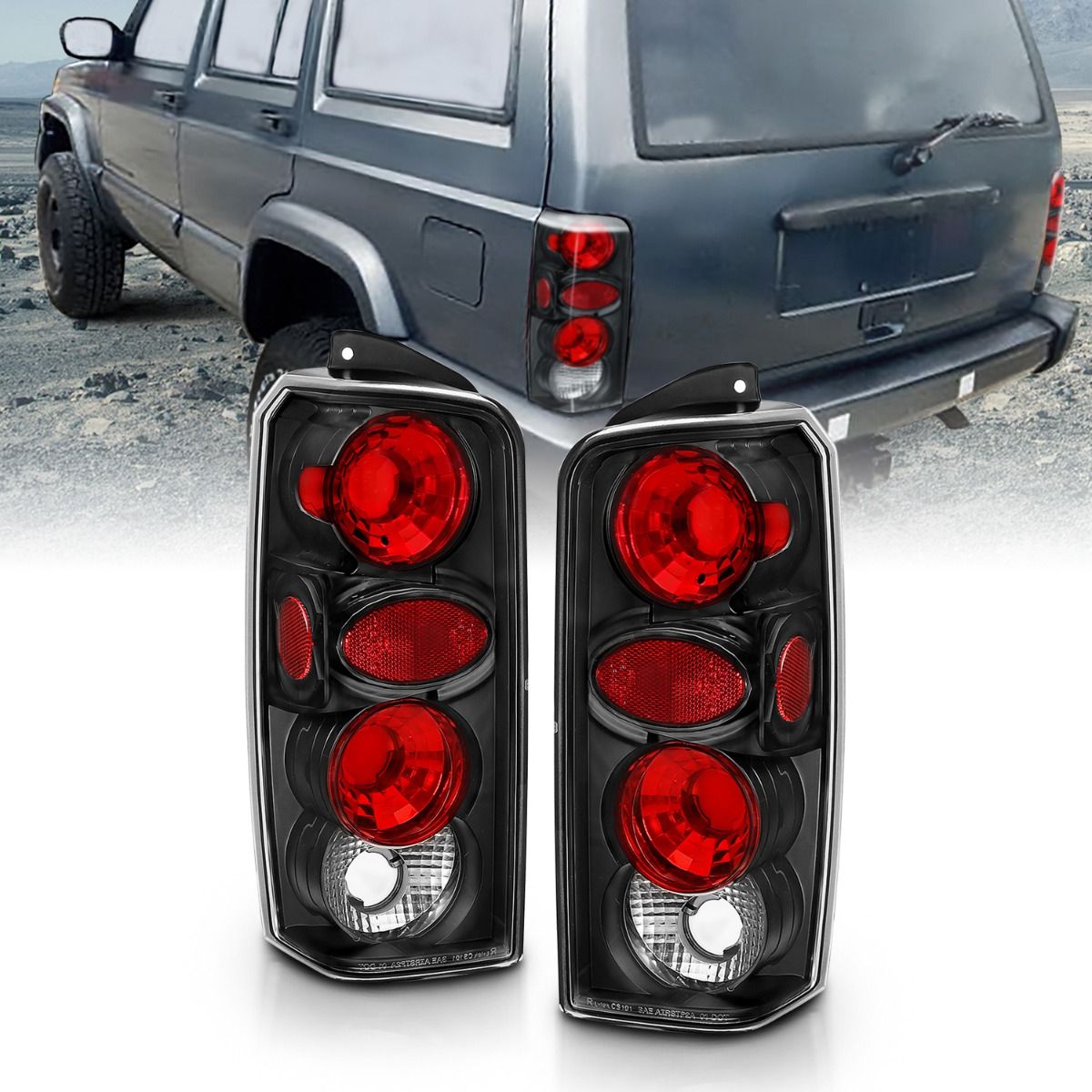 ANZO 211103 Tail Lights with Black Housing and Red/Clear Lens for Jeep Cherokee 1997-2001 (does not fit Grand Cherokee).