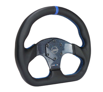 NRG Carbon Fiber Steering Wheel (320mm) Blue CF Center w/Blue Stitch Blue Center Mark Flat Bottom - RST-024CF/BL