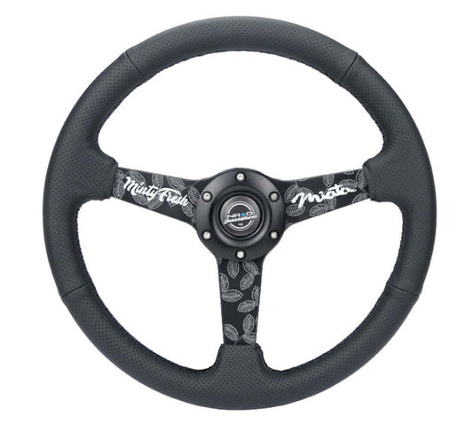 NRG Innovations 350mm Reinforced Flat Steering Wheel - Perforated Leather - Matte Black Spokes - Black Stitch – RST-037MB-BGD-R