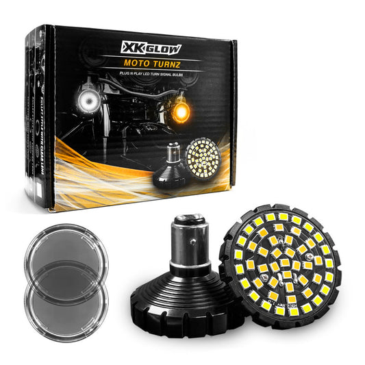 XKGlow Motorcycle Front LED Turn Signal Kit - Flat Style Smoked Lenses - Part XK1157F-WA-S