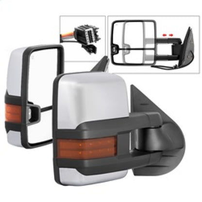 xTune Chevy Silverado 07-13 Heated Amber LED Signal Mirrors Chrome MIR-CSIL07S-G3C-PWH-AM-SET SPYDER