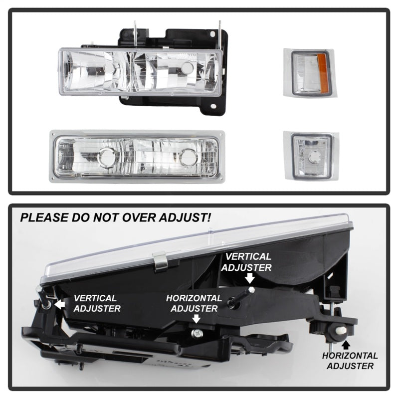Xtune Chevy Suburban 94-98 Headlights w/ Corner & Parking Lights 8pcs Chrome HD-JH-CCK88-AM-C-SET SPYDER
