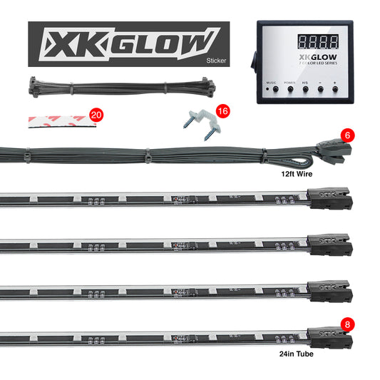 XKGlow 8x24" Tubes 3 Million Color XKGlow LED Accent Light Car/Truck Kit - 8 Piece - Part XK041006