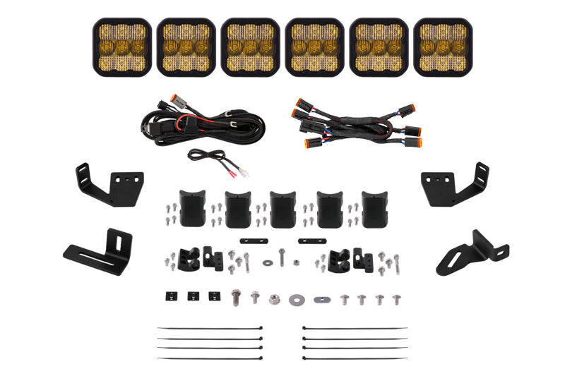 Diode Dynamics Prinsu/Sherpa Roof Racks- SS5 6-Pod CrossLink Mounting Kit Pro Yellow Combo