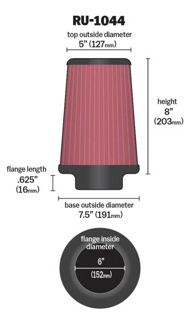 K&N Universal Clamp-On Air Filter 6in FLG / 7-1/2in B / 5in T / 8in H K&N Engineering