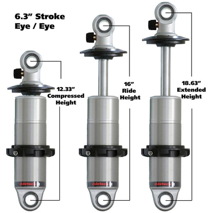 Ridetech HQ Series CoilOver Shock 6.3in Travel 2.5in Coil Eye/Eye Mounting 12.325inx18.625in