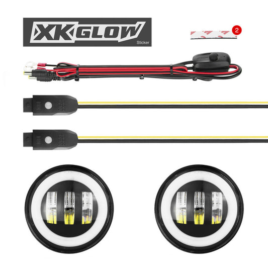 XKGlow 4" JL Black RGB LED Jeep Wrangler Fog Light XKchrome Bluetooth App Controlled Kit - Part XK042010-B-JL