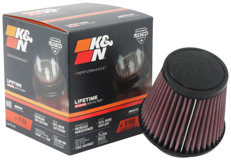 K&N Universal Clamp-On Air Filter 3-1/8in FLG / 4-15/16in B / 3-1/2in T / 4-3/8in H K&N Engineering