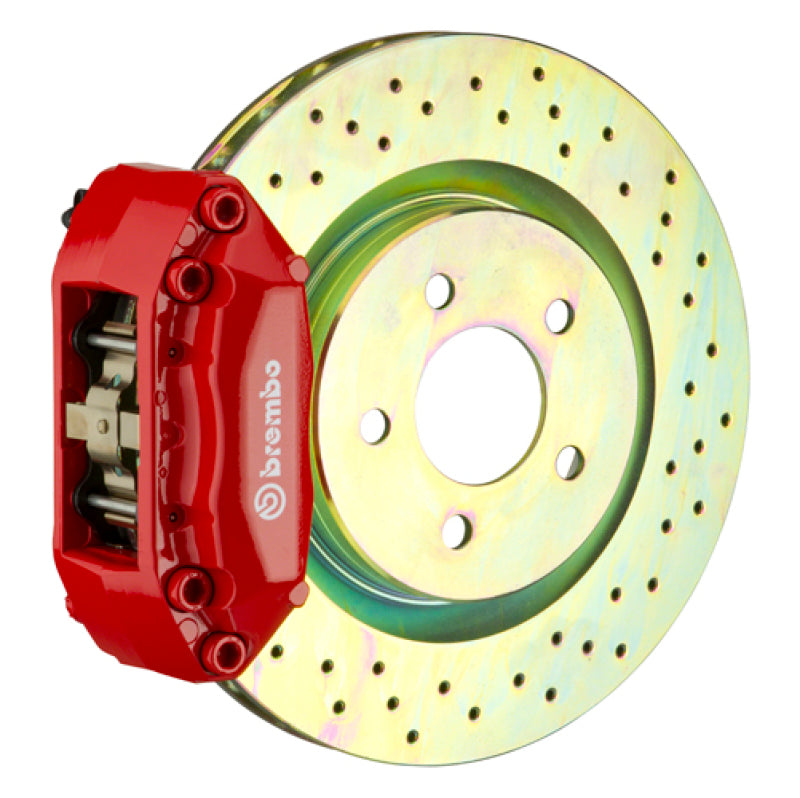 Brembo 00-04 Jetta 1.8t Front GT BBK 4 Piston Cast 2pc 323x28 1pc Rotor Drilled-Red Brembo