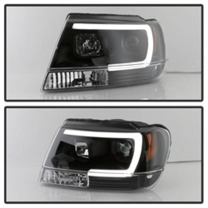 Spyder 99-04 Jeep Grand Cherokee Projector Headlights - Light Bar DRL LED - Black SPYDER