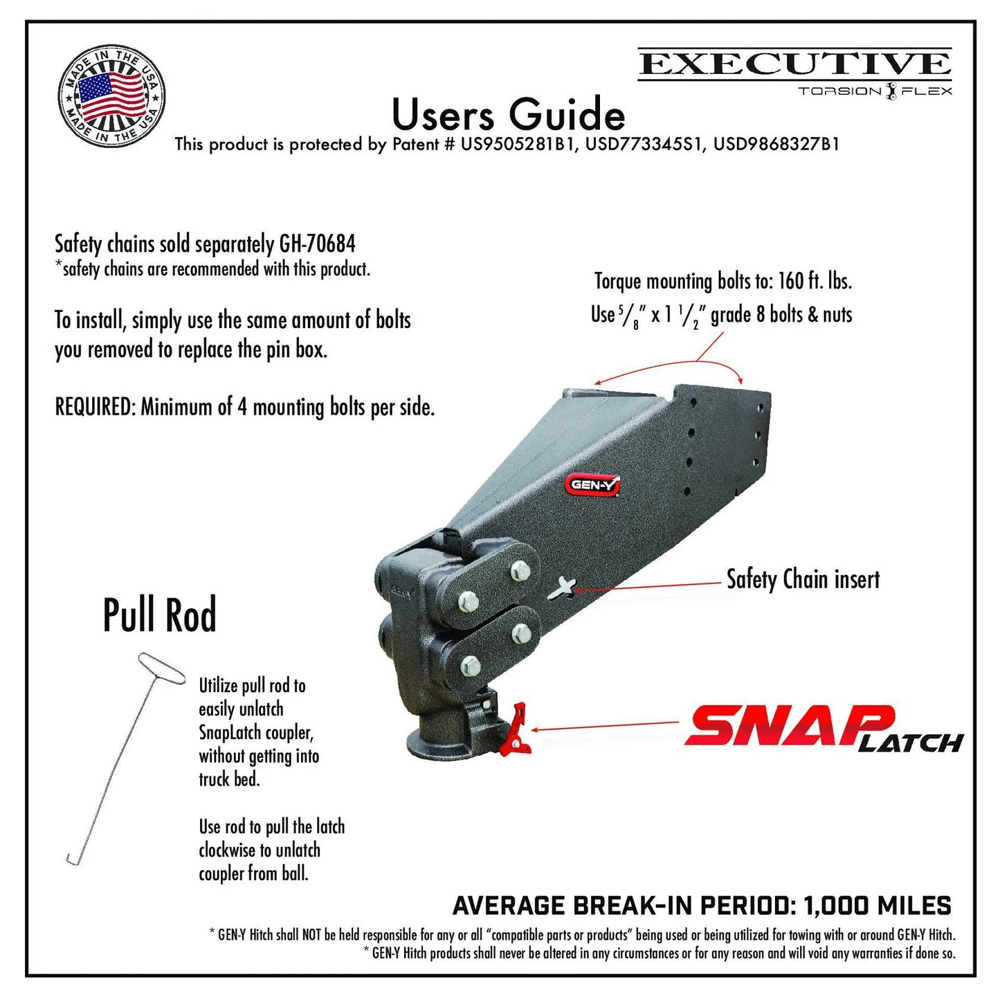 Gen-Y Executive Torsion-Flex SnapLatch Rhino Fifth Wheel Pin Box Replacement with Gooseneck 2 5/16″ Coupler 6.5K pin - GH-8076AL