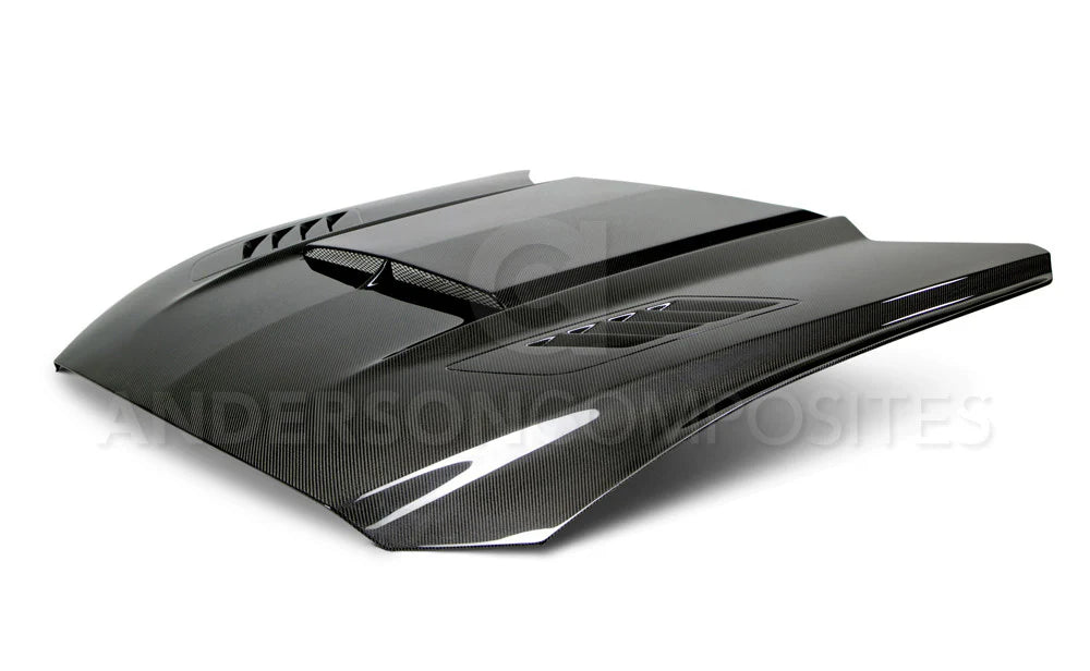 Anderson Composites 2015 - 2017 Mustang Double Sided Carbon Fiber Ram Air Hood - AC-HD15FDMU-AB-DS