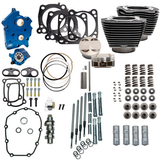 S&S Cycle 2017+ M8 Models 128in Power Pack w/ Chrome Pushrod Tubes - Granite Blk w/ HL - Incl. VVT