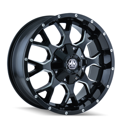 Mayhem 8015 Warrior 20x9 / 6x135 BP / 0mm Offset / 106mm Hub Black w/ Milled Spokes Wheel Mayhem