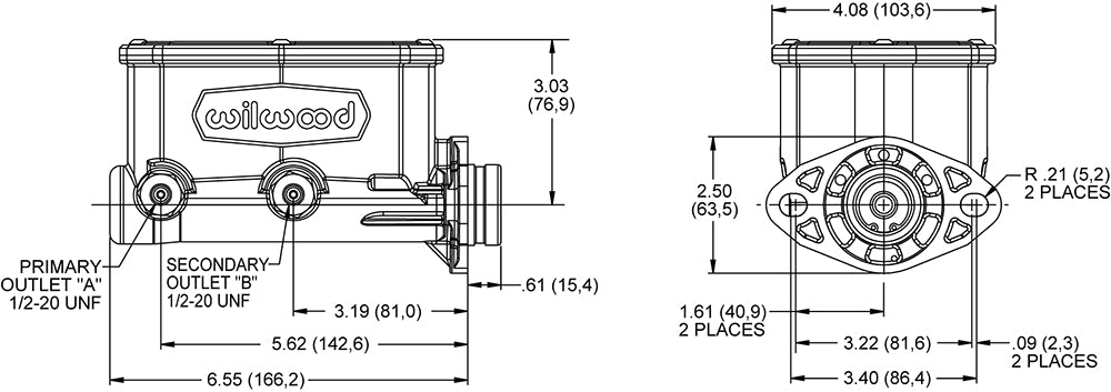 Wilwood 260-14959-BK Compact Tandem Master Cylinder 1.00in Bore Black E-Coat