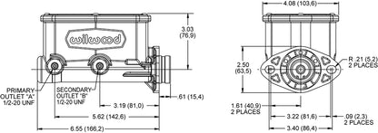Wilwood 260-14959-BK Compact Tandem Master Cylinder 1.00in Bore Black E-Coat