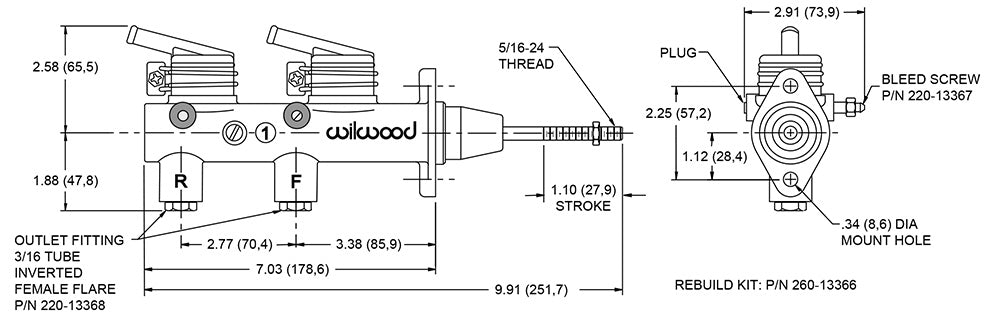 Wilwood 260-7563 Tandem Remote Master Cylinder – 1.00in Bore