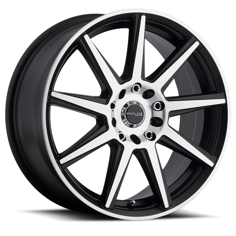 Raceline 144M Storm 15x7in / 5x100/5x114.3 BP / 40mm Offset / 72.62mm Bore - Black & Machined Wheel