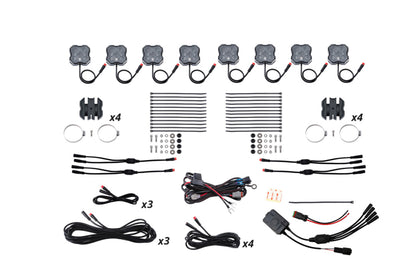 Diode Dynamics Stage Series SXS Rock Light Installer Kit - RGBW M8 w/Controller (8-pack)