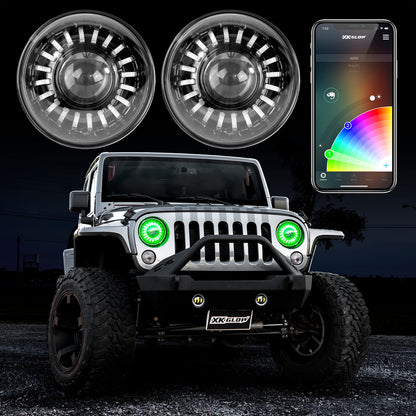 XK Glow 2pc 7in RGB LED Jeep Headlight XKchrome Bluetooth App Controlled Kit XK-7IN-JP-KIT