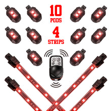 Load image into Gallery viewer, XK Glow Single Color XKGLOW LED Accent Light Motorcycle Kit Red - 10xPod + 4x8InStrips