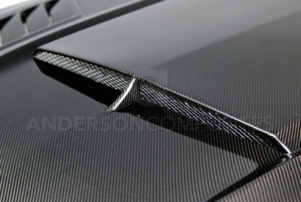 Anderson Composites 2015 - 2017 Mustang Double Sided Carbon Fiber Ram Air Hood - AC-HD15FDMU-AB-DS