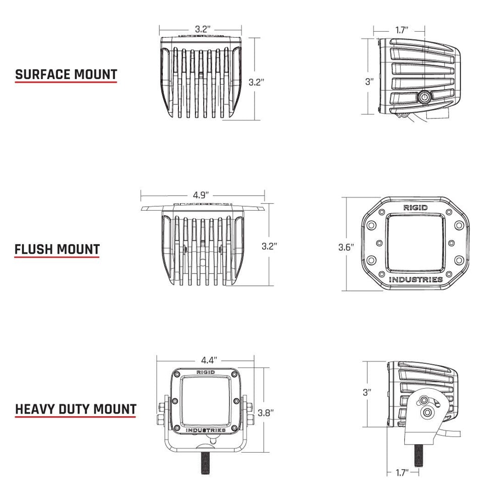 Rigid Industries Diffused Rear Facing High/Low Surface Mount Yellow Pair D-Series Pro - 90151