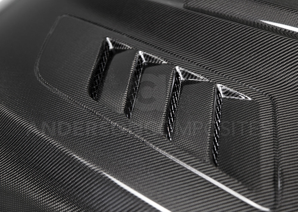 Anderson Composites 2015 - 2017 Mustang Double Sided Carbon Fiber Ram Air Hood - AC-HD15FDMU-AB-DS