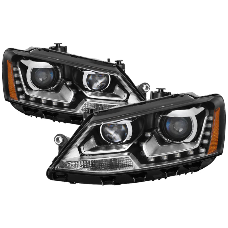 xTune Volkswagen Jetta 11-14 Halogen Model Only DRL Projector Headlights - Black PRO-JH-VJ11-DRL-BK SPYDER