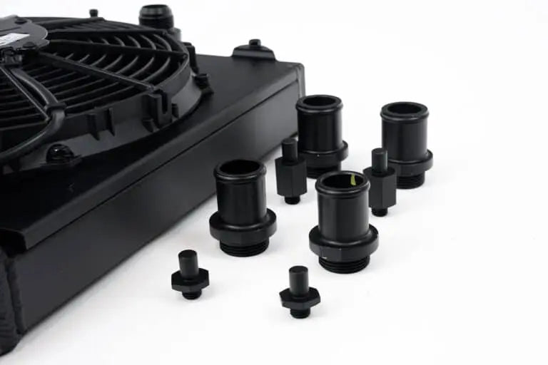CSF 2858X Universal Half Radiator w/-16AN & Slip-On Fittings/12in SPAL Fan & Shroud CSF
