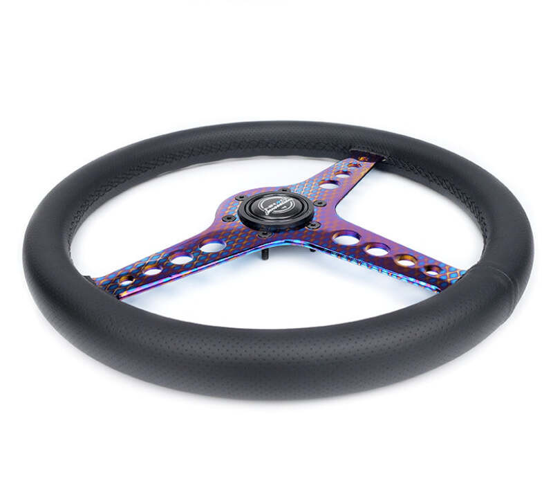 NRG Light Weight Gaming Steering Wheel - Driftz 350mm 3 NeoChrome Spokes Perforated Leather - ST-034MC-PR