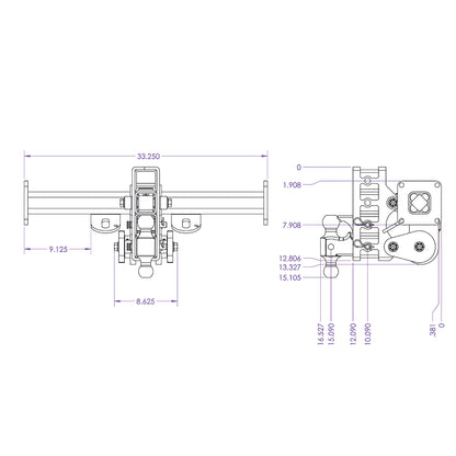 Gen-Y Traveller Torsion-Flex 2.5″ Shank 6″ Offset Drop 2.4K TW 21K Hitch Chassis Frame Mount &amp; GH-061 Dual-Ball &amp; GH-062 Pintle Lock - GH-6124
