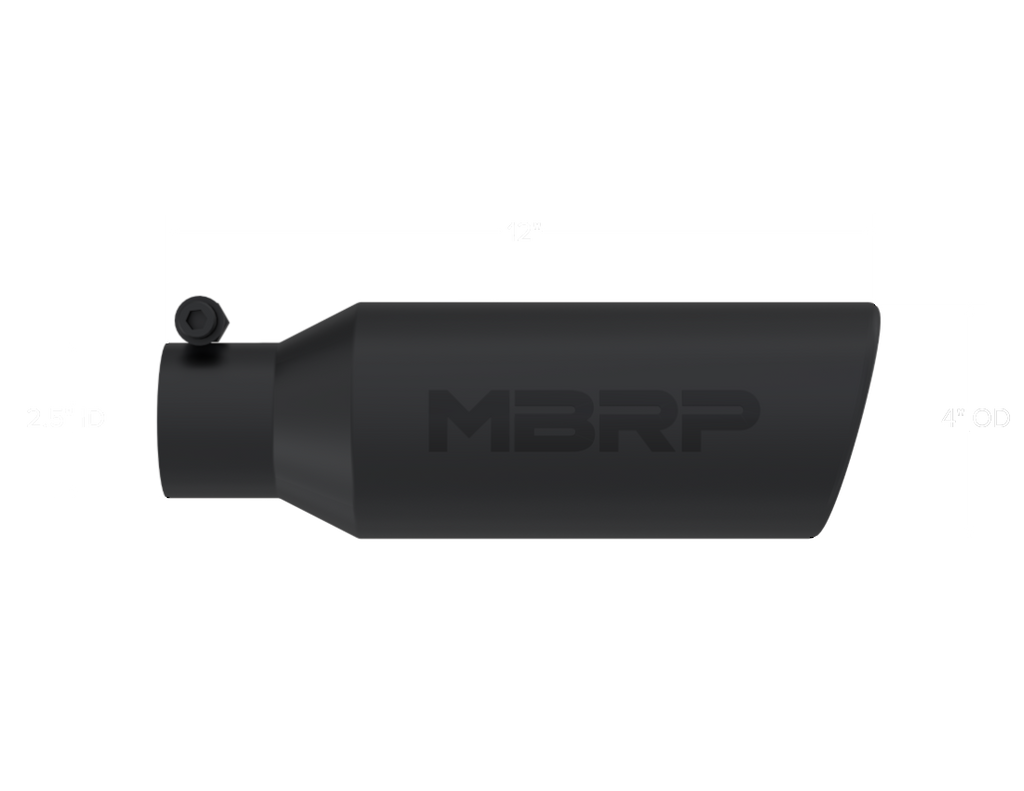 MBRP Universal Tip 4in O.D. Angled Rolled End 2.5in inlet 12in length Black - T5150BLK