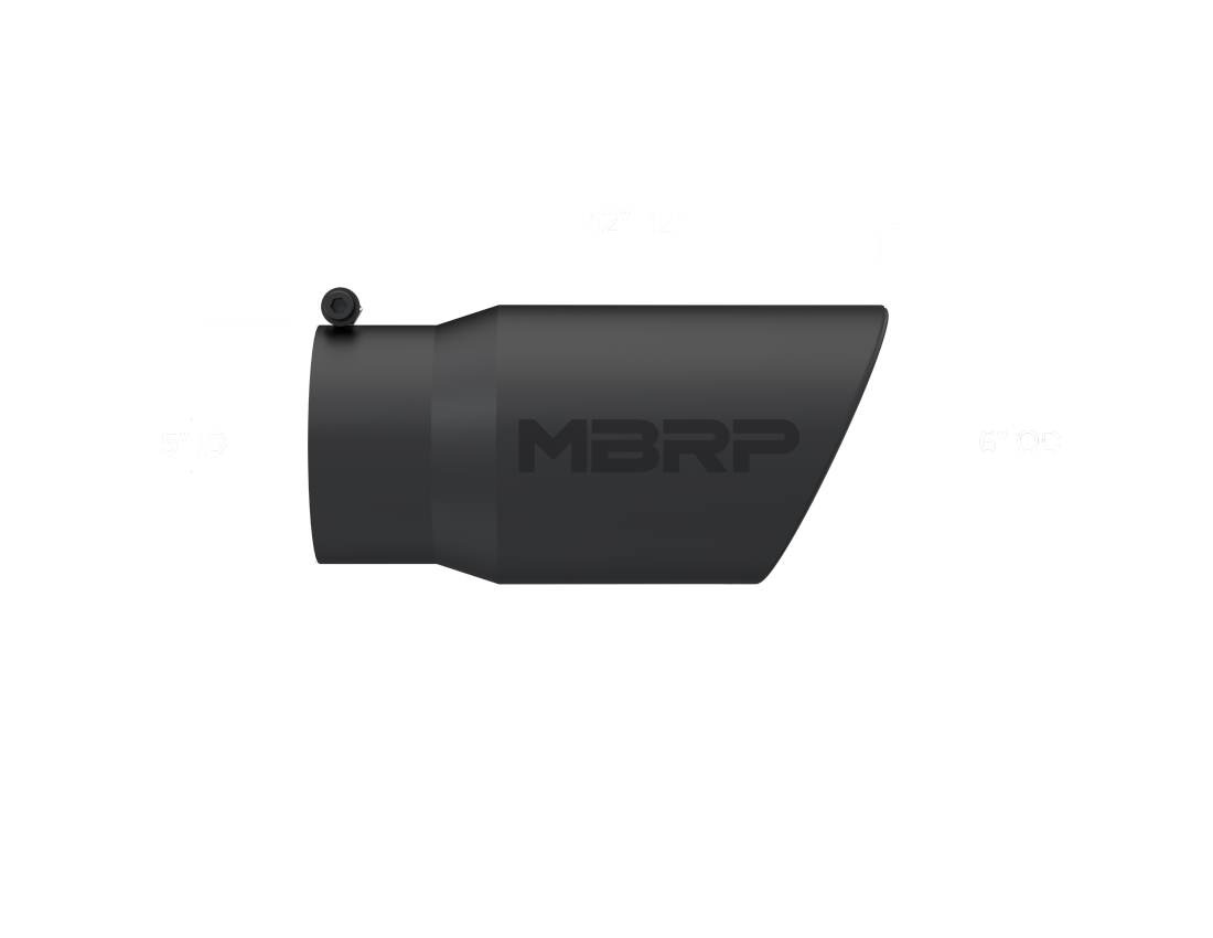 MBRP Universal Tip 6in O.D. Angled Rolled End 5 inlet 12 length - Black Finish - T5075BLK