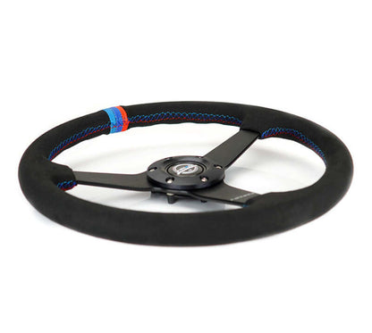 NRG Innovations 350mm Reinforced Flat Steering Wheel - Perforated Leather - Minty Fresh - M3 Tri-Color Stitch – RST-037MB-SA-M3