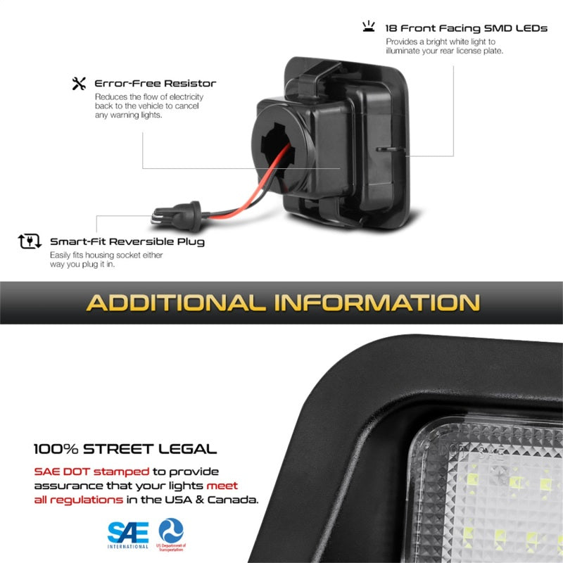 Xtune 05-18 Ford F150 T10 Connector LED License Plate Bulb Assembly White 5500K LAC-LP-FF15015 -Pair SPYDER