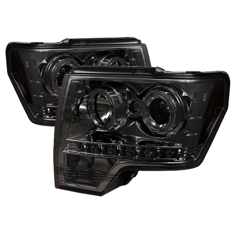 Spyder Ford F150 09-14 Projector Headlights Halogen Model- LED Halo LED Smke PRO-YD-FF15009-HL-SM SPYDER