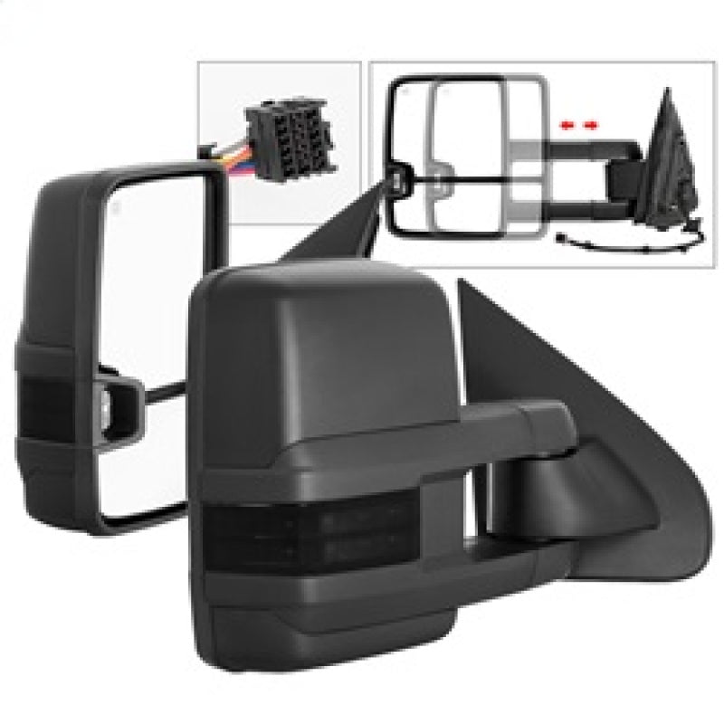 xTune Chevy Silverado 14-16 Heated Smoke LED Signal Telescoping Mirrors MIR-CSIL14S-G2-PWH-SM-SET SPYDER