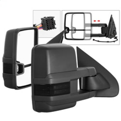xTune Chevy Silverado 14-16 Heated Smoke LED Signal Telescoping Mirrors MIR-CSIL14S-G2-PWH-SM-SET SPYDER